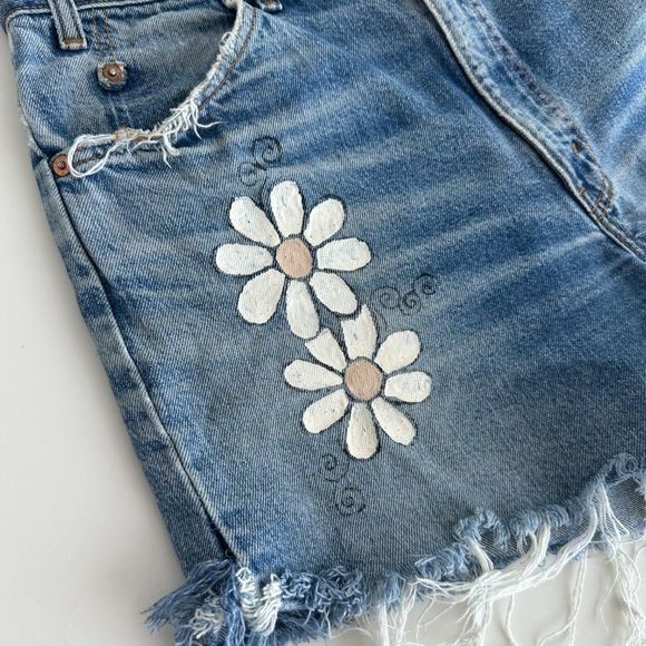 Vintage Levi's Orange Tab Denim Cutoff Jeans Short Floral Reworked - Picture 6 of 11